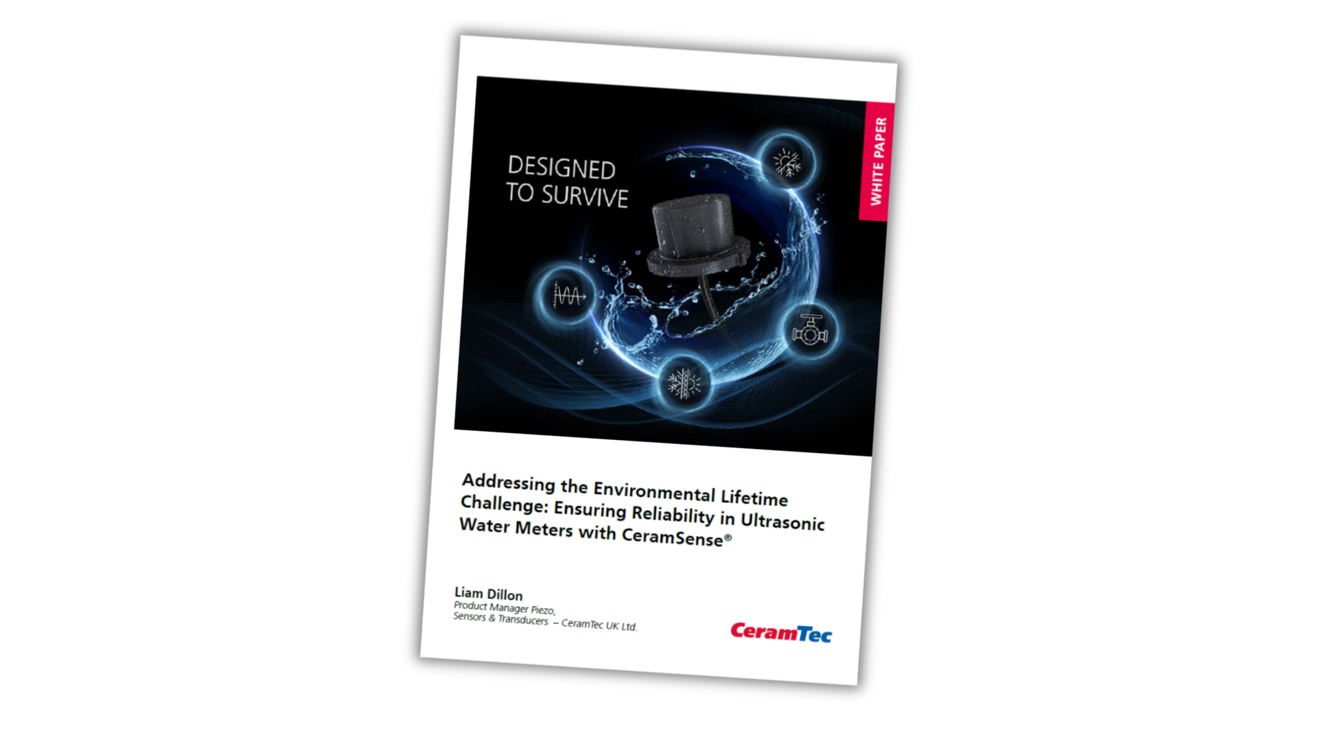 Download preview of the white paper Ultrasonic water meters with CeramSense® by Liam Dillon, Product Manager Piezo at CeramTec