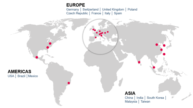 World map showing all CeramTec production sites