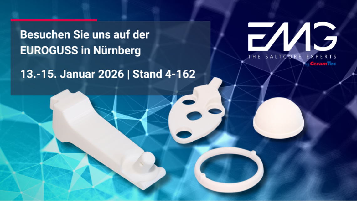 Event-Teaser für die EUROGUSS 2026 in Nürnberg, bei der EMG Saltcores vertreten ist.