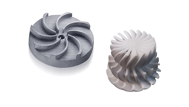 Two 3D printed products made of silicon carbide SiSiC and aluminium oxide Al2O3