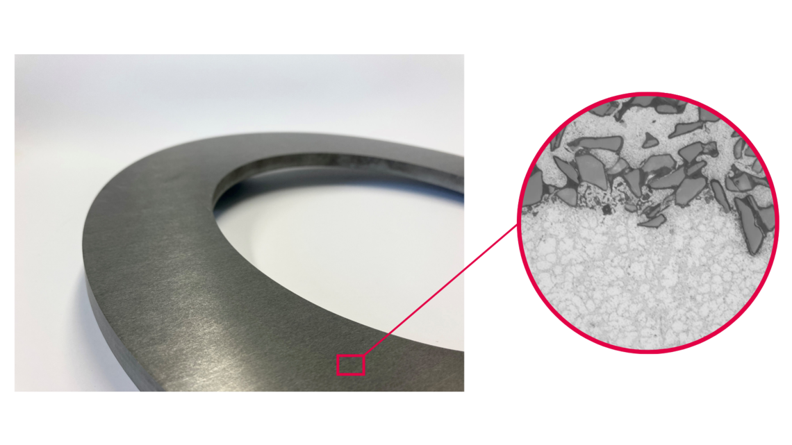 Eine Makroaufnahme zeigt die Struktur des von CeramTec hergestellten MMC Metal-Matrix-Composite