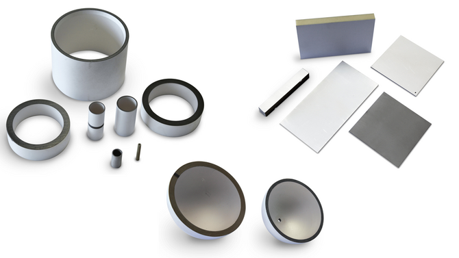 Piezokeramische Produkte vor weißem Hintergrund