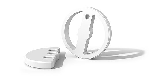 Rendering von zwei weißen Scheibenventilen auf weißem Hintergrund