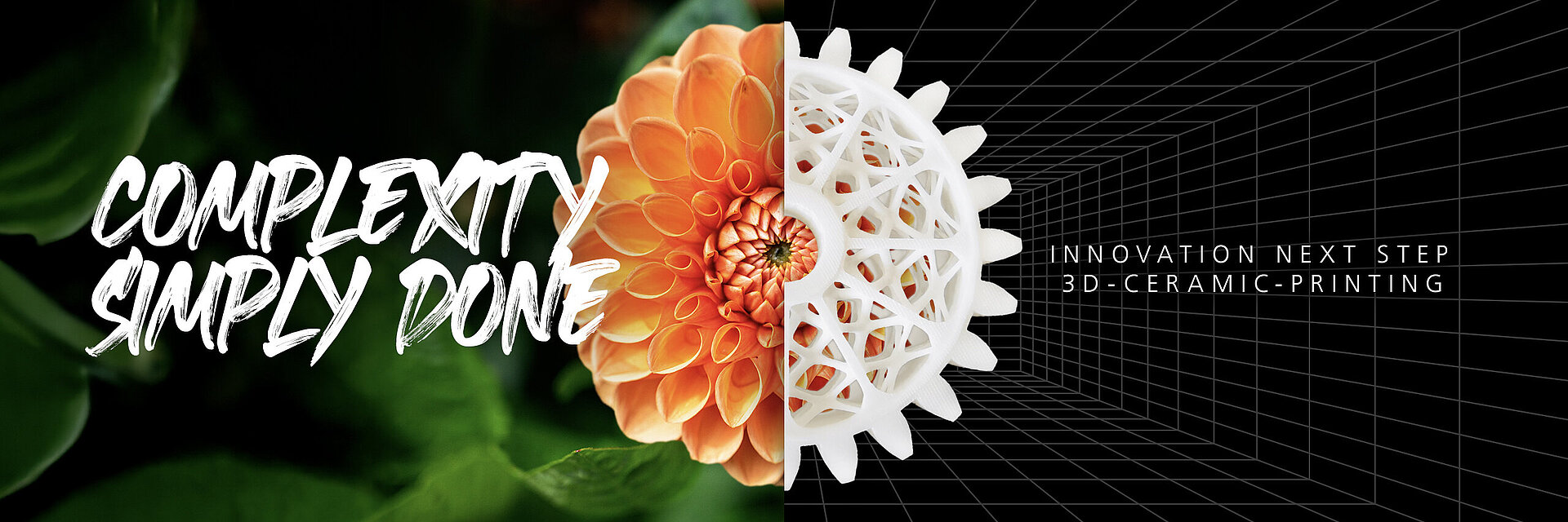 A flower and a component made of aluminium oxide symbolize the possibilities with 3D printing