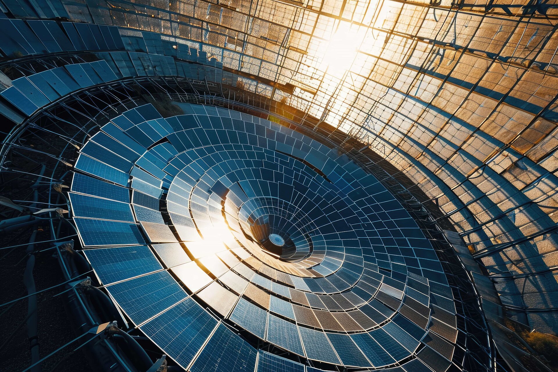 Ein Solarkonzentrator, der Sonnenlicht auf Photovoltaikzellen bündelt und die Effizienz konzentrierter Solarenergie demonstriert.